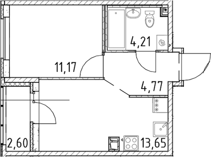 1-комнатная квартира 33.8 м², 14/17 эт., ЖК «Город Первых»